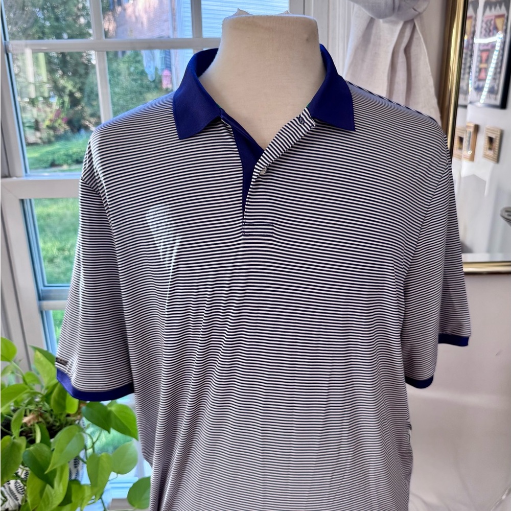 RLX Ralph Lauren XXL Navy/White Stripe Polo - Performance Stretch